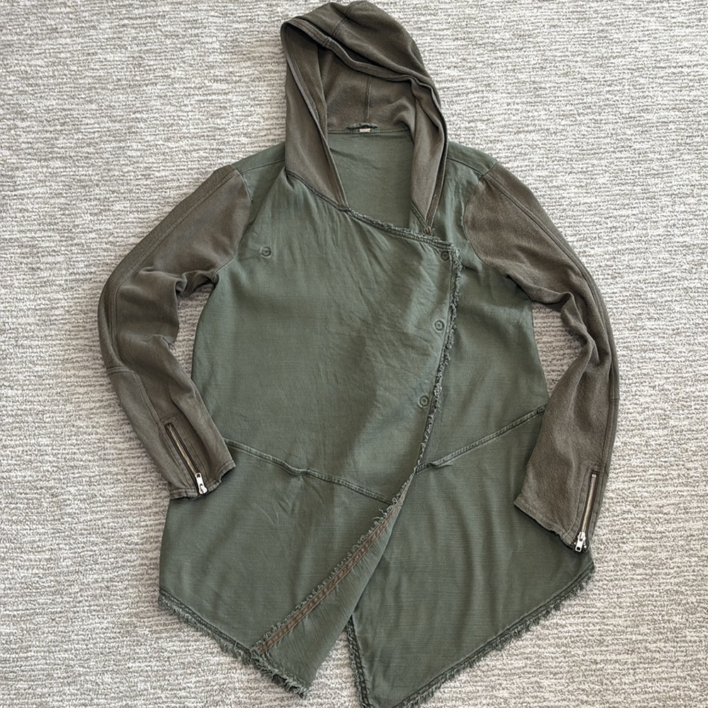 Free People Hooded Snap Draped Cardigan Jacket Size M Linen French Terry Mix - Picture 5 of 15